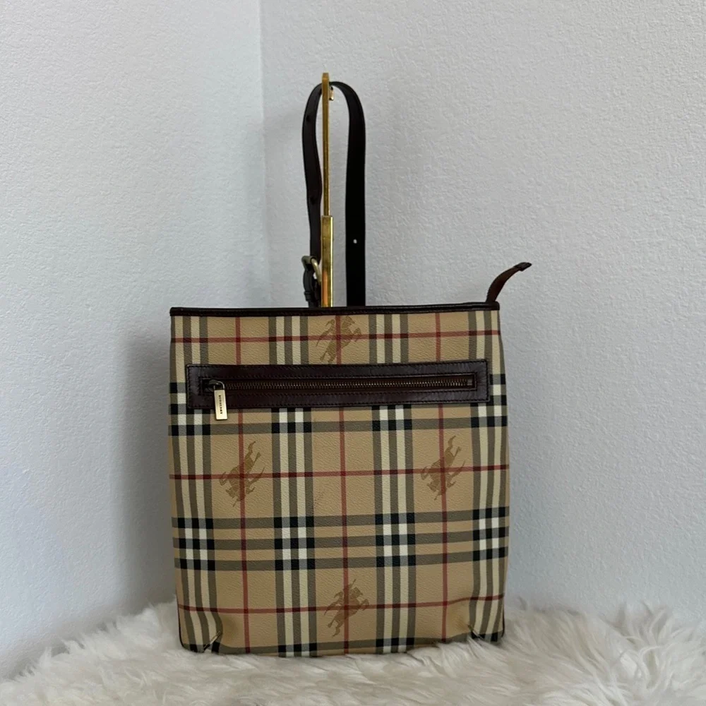 💯Authentic Burberry Beige and Brown Plaid Messenger Bag🍀